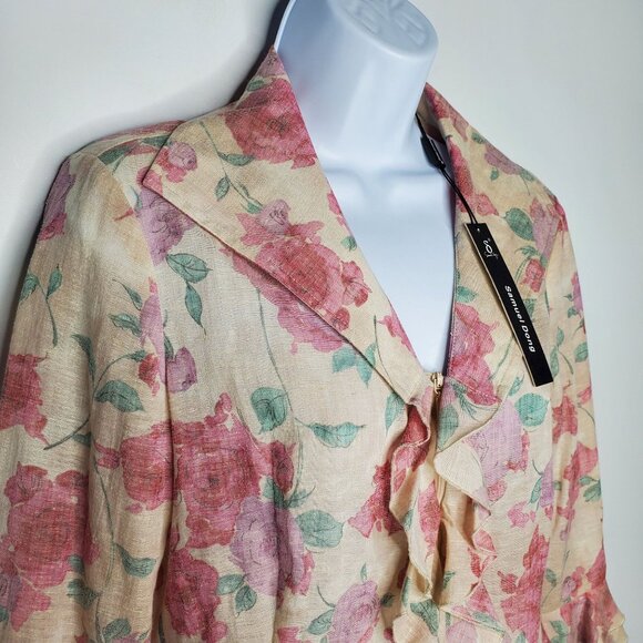 Samuel Dong Womens Pink Floral Ruffle Jacket Size S Zip Front Feminine Victorian - Picture 2 of 14